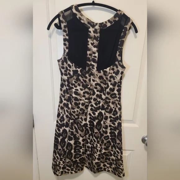 CONNECTED APPAREL Leopard Print A-LIne Dress with Mesh Detail Size 10 - Picture 3 of 6
